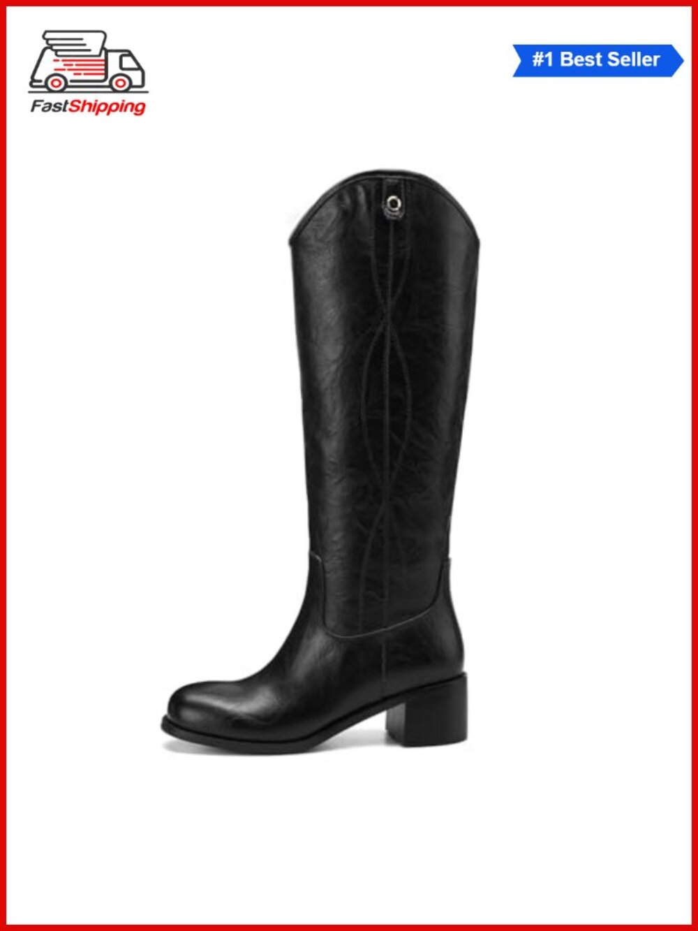 Faux Leather Square Toe Knee High Western Boots